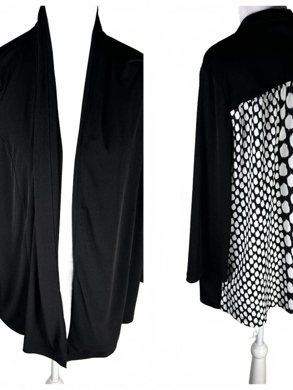 Chicos everyday wear open front drape tunic polka dot mature office size 2/L